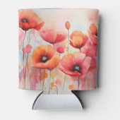 野原に咲く赤い水色のケシ 缶クーラー (正面)