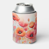 野原に咲く赤い水色のケシ 缶クーラー