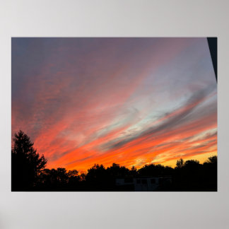 野原に沈む夕日 ポスター