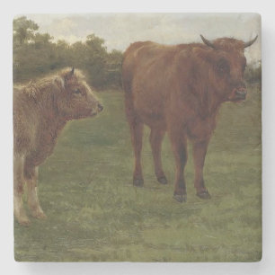 野原に立つ二頭の牛(Rosa Bonheur) ストーンコースター