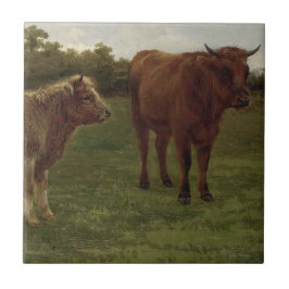 野原に立つ二頭の牛(Rosa Bonheur) タイル