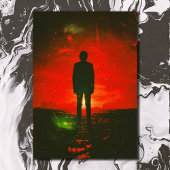 野原に立つ暗黒の謎のホラー ポストカード