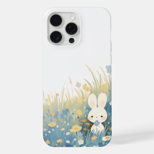 野原に隠れる白うさぎ iPhoneケース (裏面)