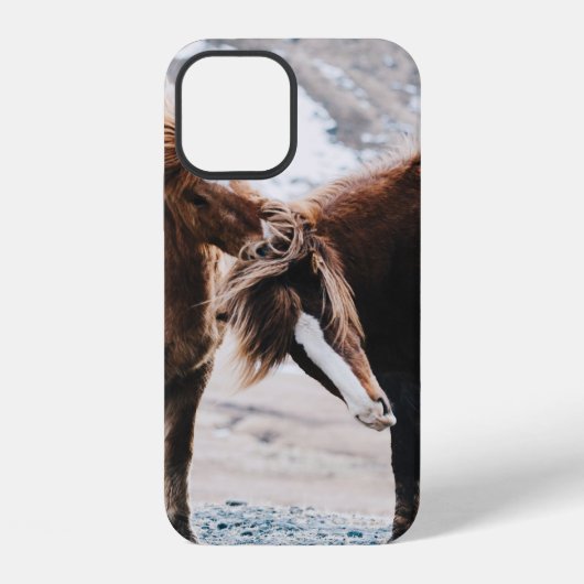野原に2頭の茶色の馬 iPhoneケース (裏面)