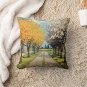 野原のある路地の美しい花の木#2 クッション (ブランケット)