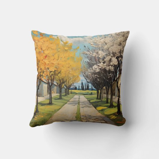 野原のある路地の美しい花の木#2 クッション (裏面)