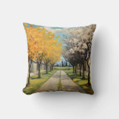 野原のある路地の美しい花の木#2 クッション (正面)