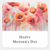 野原のお母さんの日に赤い水の色のケシ スクエアシール (正面)