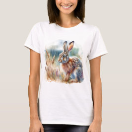 野原のウサギ 水彩画アート Tシャツ
