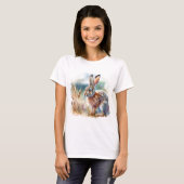 野原のウサギ 水彩画アート Tシャツ (正面フル)