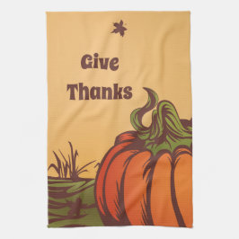 野原のカボチャは寂しい。紅葉秋。 キッチンタオル