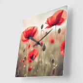 野原のケシの赤 スクエア壁時計 (傾斜)