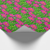 野原のフクシアピンクの野の花 ラッピングペーパー (角)