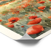 野原のポピー自然のシーンの水の色 ポスター (角)