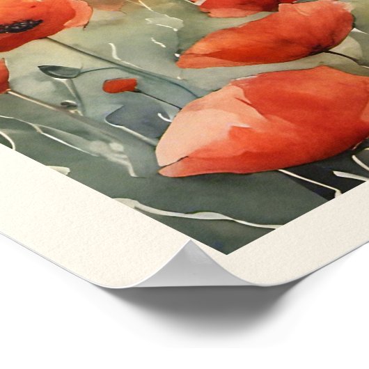 野原のポピー自然のシーンの水の色 ポスター (角)