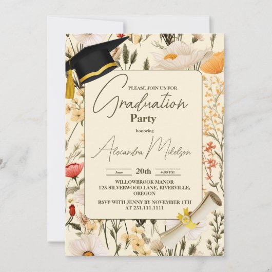 野原のワイルドフラワー 2024 卒業 招待状 (正面)