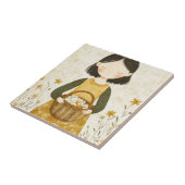野原の小さな花摘み少女 タイル (側面)