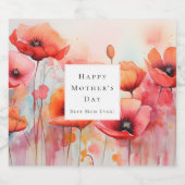 野原の赤い水色のケシ – 母の日 スパークリングワインラベル (シングルラベル)