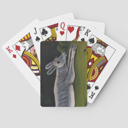 野原を跳び越える長い灰色のうさぎ トランプ (裏面)