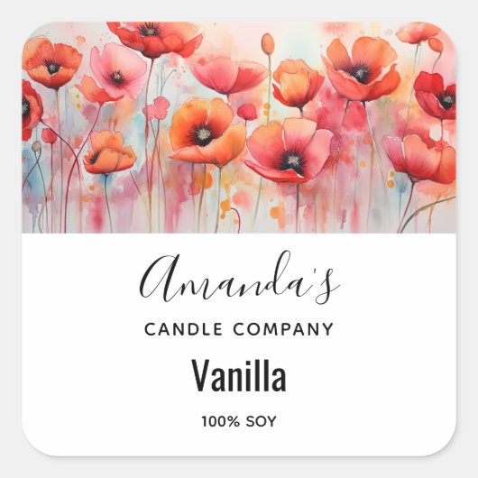 野営キャンドルビジネスの赤い水色のケシ スクエアシール (正面)