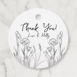 野図解入りの、写真付きの花結婚式招待状 フェイバータグ