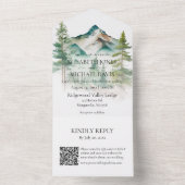 野外の山と松の木QRコード結婚ズ オールインワン招待状 (内側)