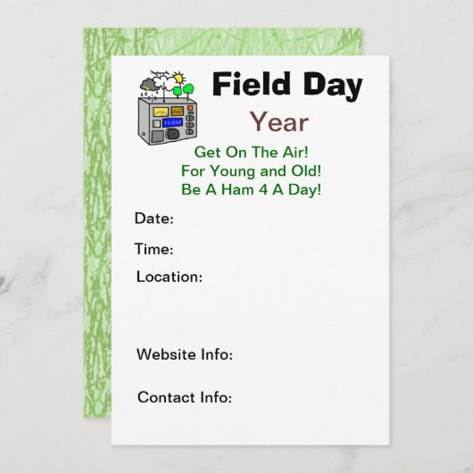 野外活動の日のアマチュア無線の招待状-それをカスタマイズ! 招待状 (正面/裏面)