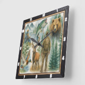 野外野生生物ハンター漁師 スクエア壁時計 (傾斜)