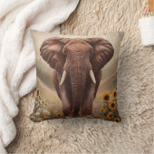 野威厳のある花畑の象 クッション (ブランケット)