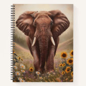 野威厳のある花畑の象 ノートブック (正面)