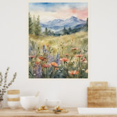野山のポピー自然のシーン ポスター (キッチン)