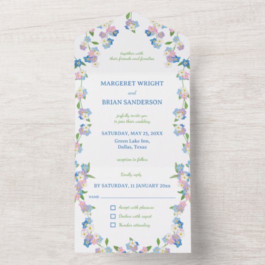 野忘れ花私ではなく青とピンクの水色 オールインワン招待状 (内側)