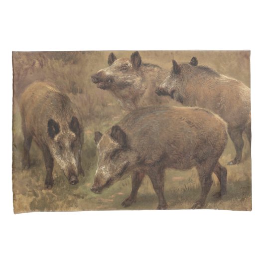 野性の猪が草の生えた風景(Rosa Bonheur) 枕カバー (正面右)
