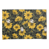 野性ヒマワリと金山鳥/黄色とgr 枕カバー (正面右)
