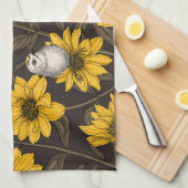 野性ヒマワリと金山鳥/黄色 キッチンタオル (四つ折り)