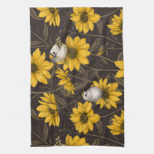 野性ヒマワリと金山鳥/黄色 キッチンタオル (縦)