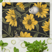 野性ヒマワリと金山鳥/黄色 キッチンタオル (折り畳み)