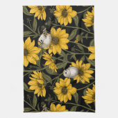 野性ヒマワリと金山鳥/黄色 キッチンタオル (縦)