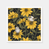 野性ヒマワリと金山鳥/黄色 スタンダードカクテルナプキン (正面)