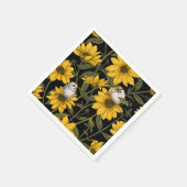 野性ヒマワリと金山鳥/黄色 スタンダードカクテルナプキン (角)