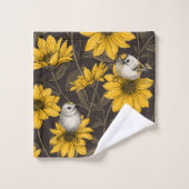 野性ヒマワリと金山鳥/黄色 バスタオルセット (ウォッシュタオル)