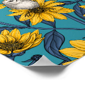 野性ヒマワリと金山鳥/黄色 ポスター (角)