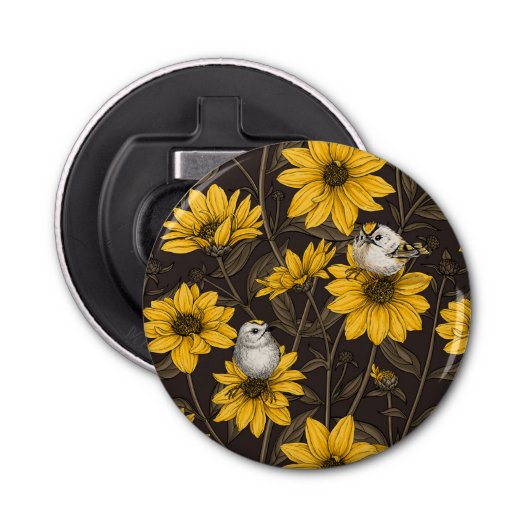 野性ヒマワリと金山鳥/黄色 栓抜き (正面)