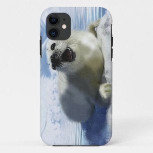 野性生物サポータのためのかわいいタテゴトアザラシ及び氷の芸術 iPhone 11 ケース