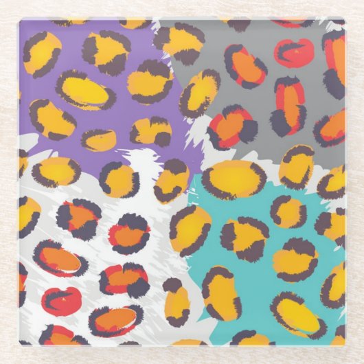 野性生物動物パターン ガラスコースター (正面)