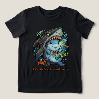 野性的なマスクの中の優しい心 キュートなサメ トライブレンドTシャツ