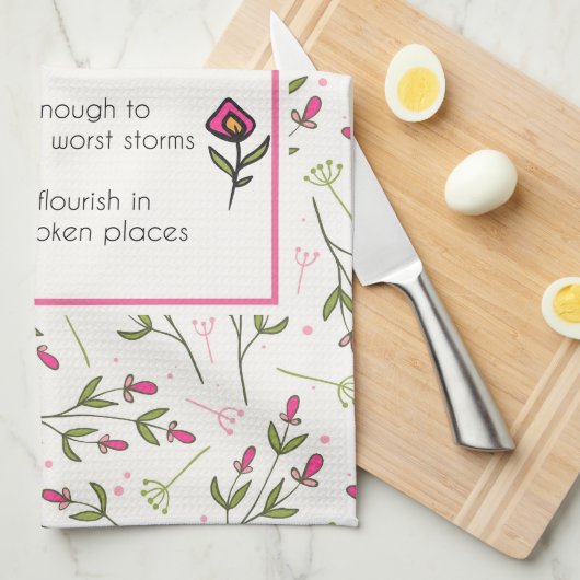 野感動的花模様の引用文 キッチンタオル (四つ折り)