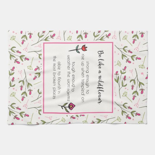 野感動的花模様の引用文 キッチンタオル (横)