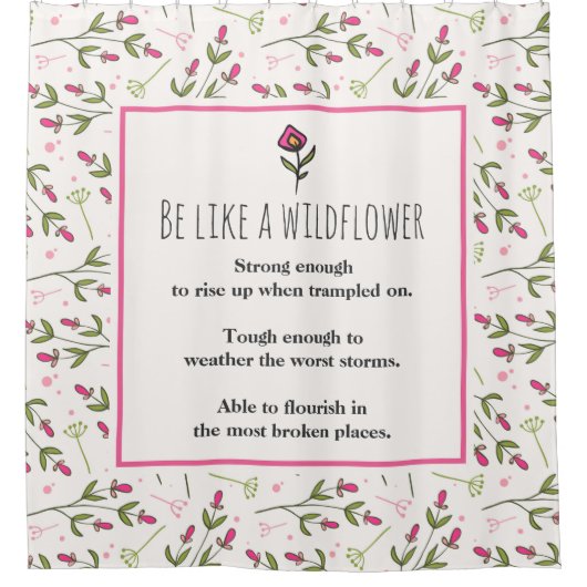 野感動的花模様の引用文 シャワーカーテン (正面)