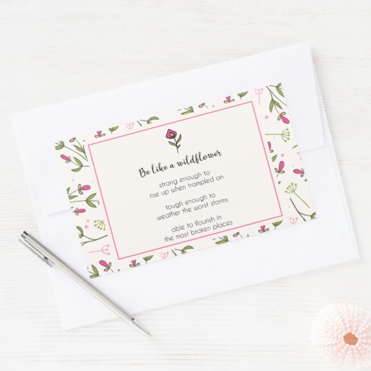 野感動的花模様の引用文 長方形シール (封筒)